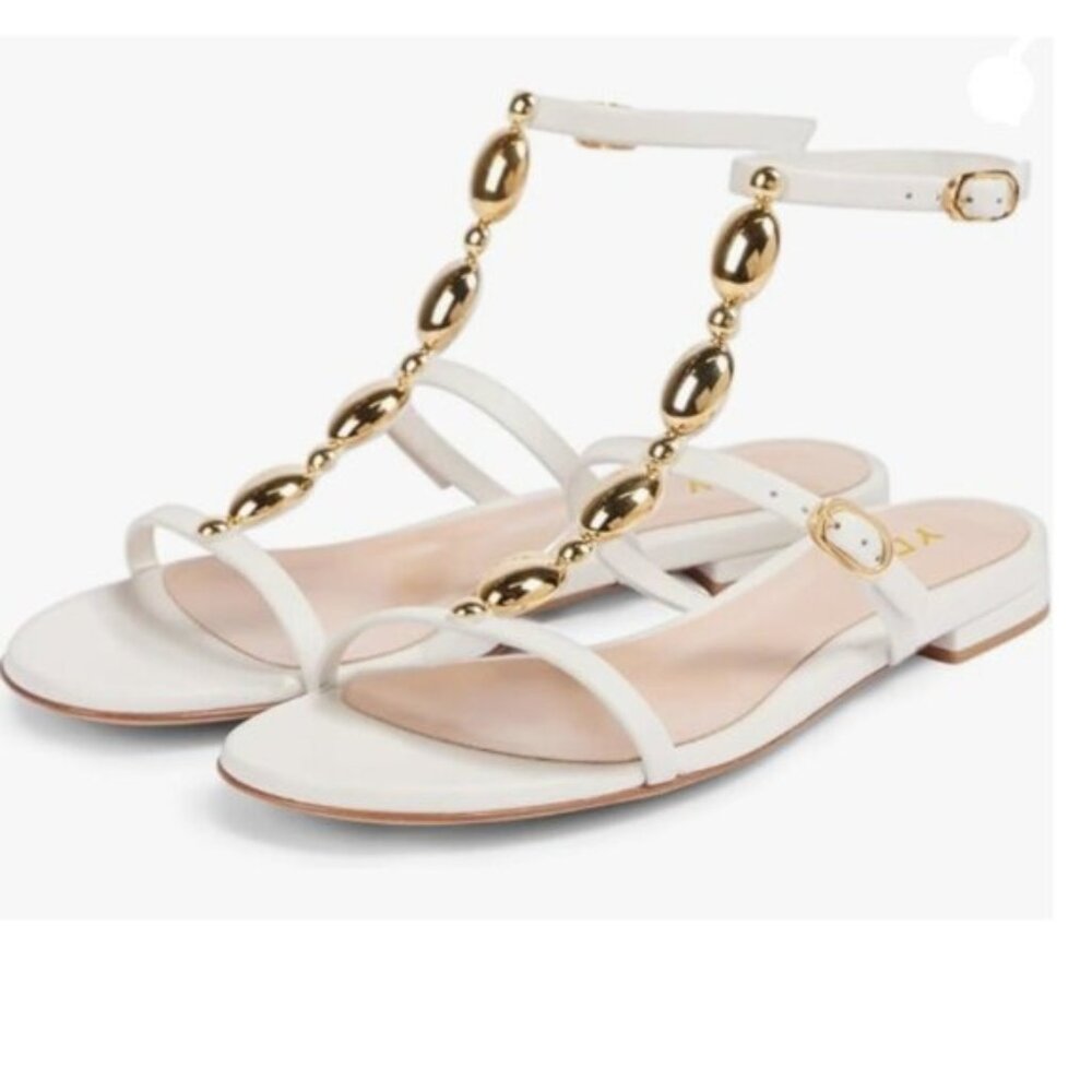 YDN White Stylish Open Round Toe Chunky Low Heels Ankle Strap with Buckle Sandal